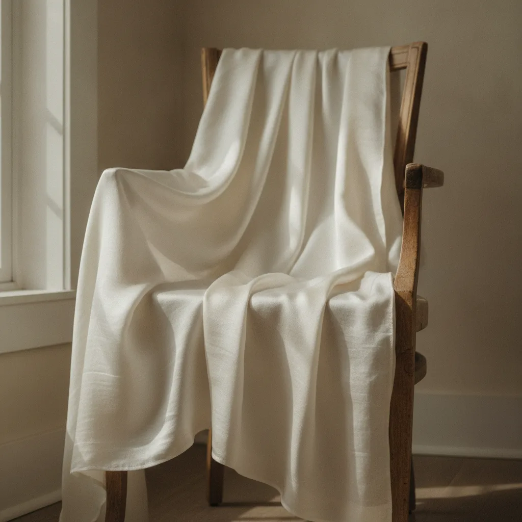 Ivory silk draped over a chair