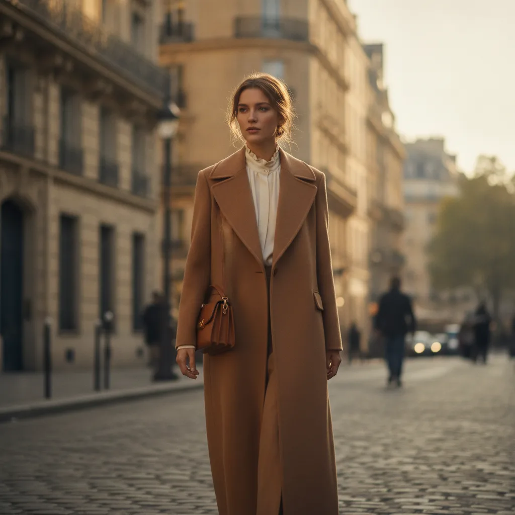 Elegant woman in a camel coat