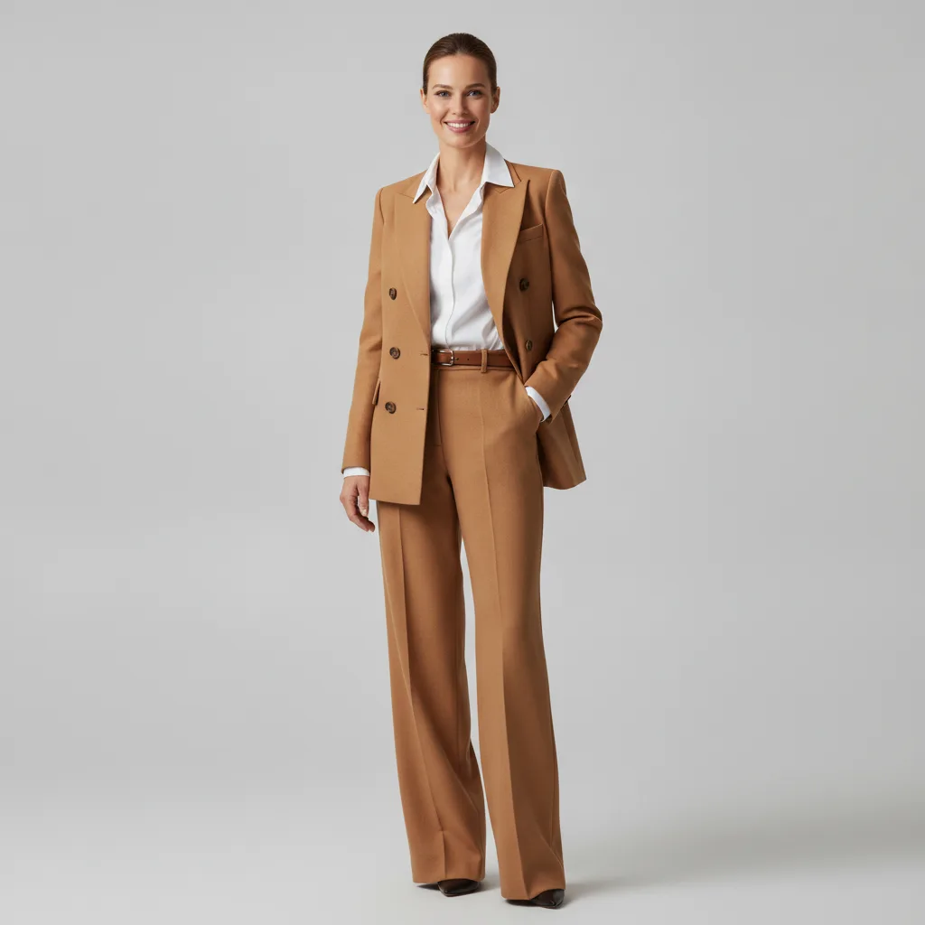 Tailored blazer, white shirt, wide leg trousers